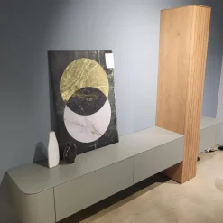 Wohnwand Clea Lack LM Pigeon Grau Absetzung Asteiche Bianco