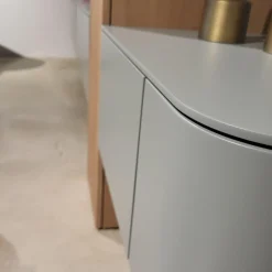 Wohnwand Clea Lack LM Pigeon Grau Absetzung Asteiche Bianco