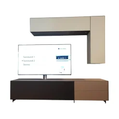 Wohnwand Cocoon Glas CAO Cacao Braun Satiniert Beige Stoff CF Schwarz Mit Soundsystem