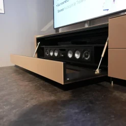 Wohnwand Cocoon Glas CAO Cacao Braun Satiniert Beige Stoff CF Schwarz Mit Soundsystem