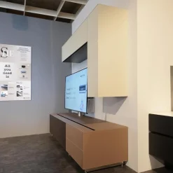 Wohnwand Cocoon Glas CAO Cacao Braun Satiniert Beige Stoff CF Schwarz Mit Soundsystem