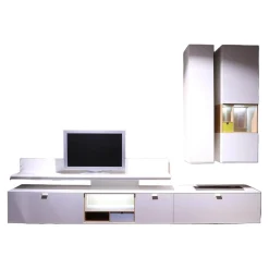 Wohnwand Cordoba VZ 1060 Lack Weiß Nische Wildeiche Inklusive Beleuchtung