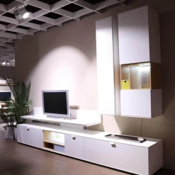 Wohnwand Cordoba VZ 1060 Lack Weiß Nische Wildeiche Inklusive Beleuchtung