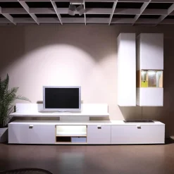 Wohnwand Cordoba VZ 1060 Lack Weiß Nische Wildeiche Inklusive Beleuchtung