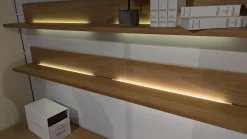 Wohnwand Cremona Lack Crema Matt Weiß Creme Absetzung Eiche Sand Mit LED Beleuchtung Und Spiegelglasrückwand