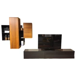 Wohnwand Cubo Game Lack Matt Cosmos Grau Nussbaum Natur