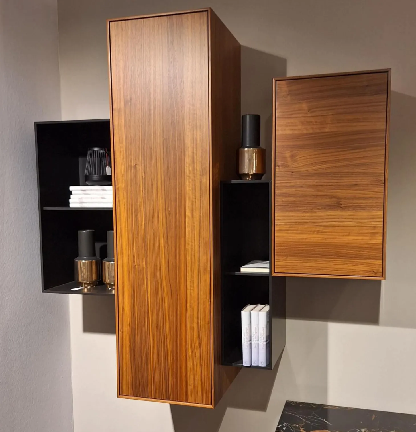 Wohnwand Cubo Game Lack Matt Cosmos Grau Nussbaum Natur