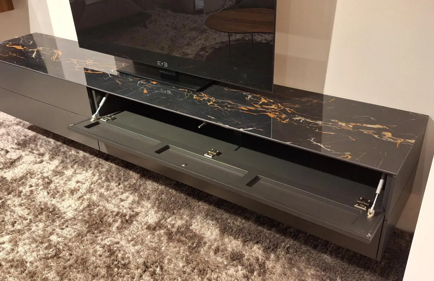 Wohnwand Cubo Game Lack Matt Cosmos Grau Nussbaum Natur