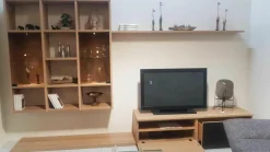 Wohnwand Cubus Eiche Weißöl Farbglas Taupe