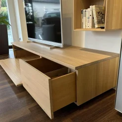 Wohnwand Cubus Eiche Weißöl Glas Matt Pearl Touchbeschlag