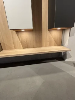 Wohnwand Cubus Pure 32 Eiche Weiß Geölt Farbglas In Naturweiß Kiesel Grau Und Graphitgrau Mit Beleuchtung Und TV-Halteplatte