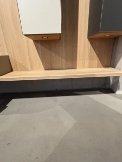 Wohnwand Cubus Pure 32 Eiche Weiß Geölt Farbglas In Naturweiß Kiesel Grau Und Graphitgrau Mit Beleuchtung Und TV-Halteplatte