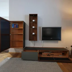 Wohnwand Cubus Pure 8 In Nussbaum Naturgeölt Fronten In Glas Stahl