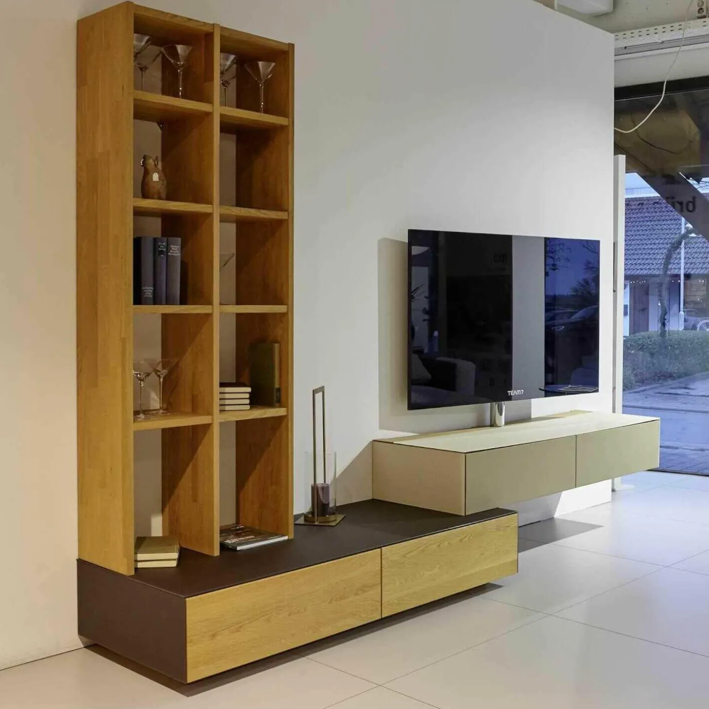 Wohnwand Cubus Pure Eiche Massiv Glas Dunkelbraun