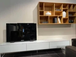 Wohnwand Cubus Pure Eiche Naturöl Und Farbglas Weiß Glänzend Mit TV-Säule Ohne TV