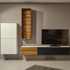 Wohnwand Cubus Pure Nussbaum Buche Weißglas