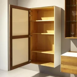 Wohnwand Cubus Pure Nussbaum Buche Weißglas