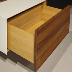 Wohnwand Cubus Pure Nussbaum Buche Weißglas