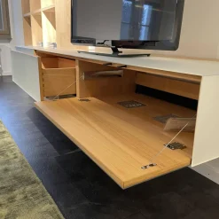 Wohnwand Cubus Pure Volholz Eiche Weiß Geölt Glas Pearl Matt Mit Touchbeschlag