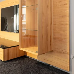 Wohnwand Cubus Vollholz Kernbuche Natur Geölt Inklusive Granit-Platte Und LED-Beleuchtung