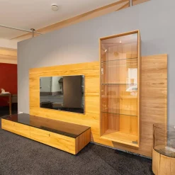 Wohnwand Cubus Vollholz Kernbuche Natur Geölt Inklusive Granit-Platte Und LED-Beleuchtung