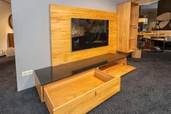 Wohnwand Cubus Vollholz Kernbuche Natur Geölt Inklusive Granit-Platte Und LED-Beleuchtung