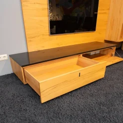 Wohnwand Cubus Vollholz Kernbuche Natur Geölt Inklusive Granit-Platte Und LED-Beleuchtung