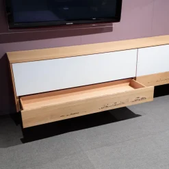 Wohnwand Eiche Natur Farbglas Weiß Matt Inklusive Beleuchtung Mit Fernbedienung