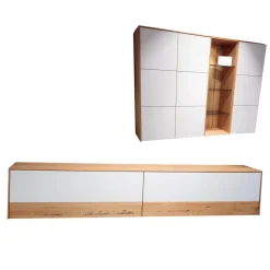 Wohnwand Eiche Natur Farbglas Weiß Matt Inklusive Beleuchtung Mit Fernbedienung