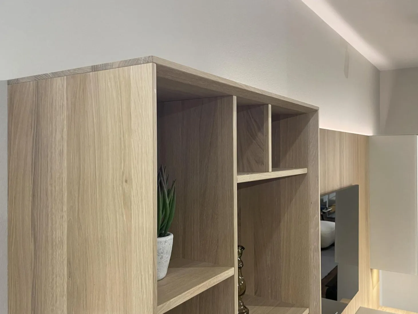 Wohnwand Eiche Weißöl Farbglas Graphitgrau Mit Wandpaneelen