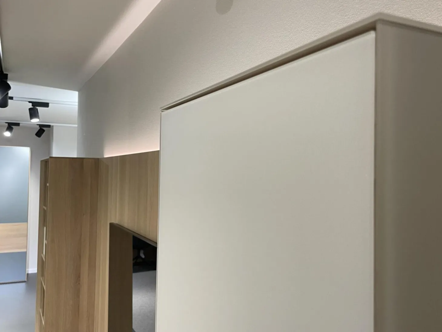 Wohnwand Eiche Weißöl Farbglas Graphitgrau Mit Wandpaneelen