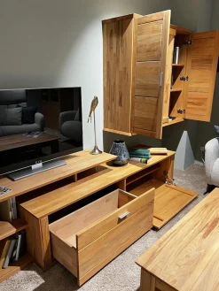 Wohnwand Faro Plus Kernbuche Geölt Inklusive LED Beleuchtung Und Kabeldurchlass