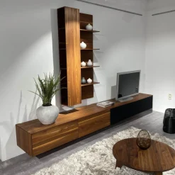 Wohnwand Filigno Nussbaum Natur Geölt Inklusive Technikelement Mit Kabelhohlraum