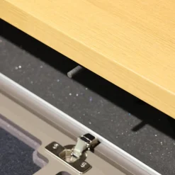 Wohnwand Flair Rahmenfarbe Eiche Sand Lack Terra Grau Griff T8 Edelstahlfarbig Mit LED Beleuchtung