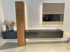 Wohnwand Gentis Lack HGL-Seidengrau eramik Storm Nero Kernnussbaum Naturstamm