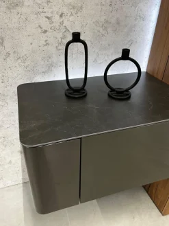 Wohnwand Gentis Lack HGL-Seidengrau eramik Storm Nero Kernnussbaum Naturstamm