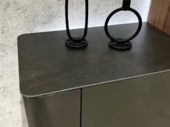 Wohnwand Gentis Lack HGL-Seidengrau eramik Storm Nero Kernnussbaum Naturstamm