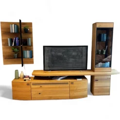 Wohnwand Giulia Front Und Korpus Wildeiche Massiv Soft Gebürstet Vitrine Glas Optiwhite