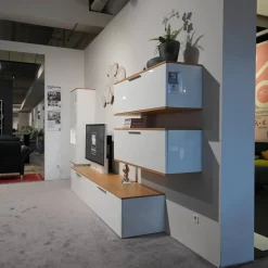 Wohnwand Kara 61958 Lack Weiß Griffe Edelstahl