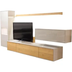 Wohnwand Kara Frame 73029 Lack 2 Grau Absetzung Asteiche Inklusive LED Strahler