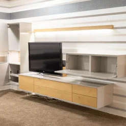 Wohnwand Kara Frame 73029 Lack 2 Grau Absetzung Asteiche Inklusive LED Strahler