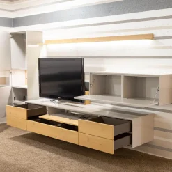 Wohnwand Kara Frame 73029 Lack 2 Grau Absetzung Asteiche Inklusive LED Strahler