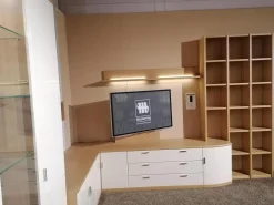 Wohnwand Kira Front Lack Crema Creme Korpus Eiche Sand Griff Chrom Inklusive Beleuchtung