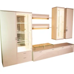 Wohnwand Kira Korpus Und Front Lack Weiß Regale Lack Grau Mit LED-Beleuchtung