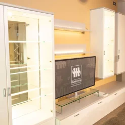 Wohnwand Kira Korpus Und Front Lack Weiß Regale Lack Grau Mit LED-Beleuchtung