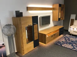 Wohnwand Kitzalm Solid Plus K050 Kernasteiche Natur Furniert Gebürstet Akzentglas Schiefer Grau Inklusive Beleuchtung