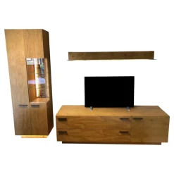 Wohnwand Kitzalm Solid Plus K050 Kernasteiche Natur Furniert Gebürstet Akzentglas Schiefer Grau Inklusive Beleuchtung