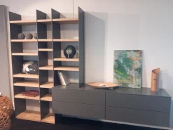 Wohnwand Kombination Cubo Und Scala Lack Onyxgrau Grau Regalböden Eiche Milk Astig Ohne Dekoration