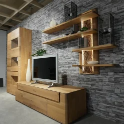 Wohnwand Lavaro Wildeiche Bianco Massiv Geölt Mit Sideboard Und Beleuchtung Ohne Fernseher