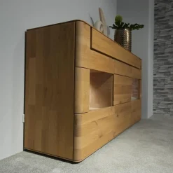 Wohnwand Lavaro Wildeiche Bianco Massiv Geölt Mit Sideboard Und Beleuchtung Ohne Fernseher